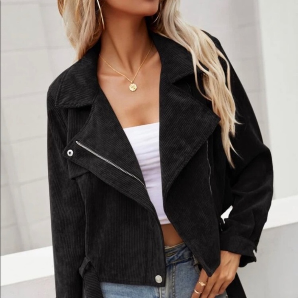Rust Brown Corduroy Moto Biker Jacket Shacket - Picture 7 of 8